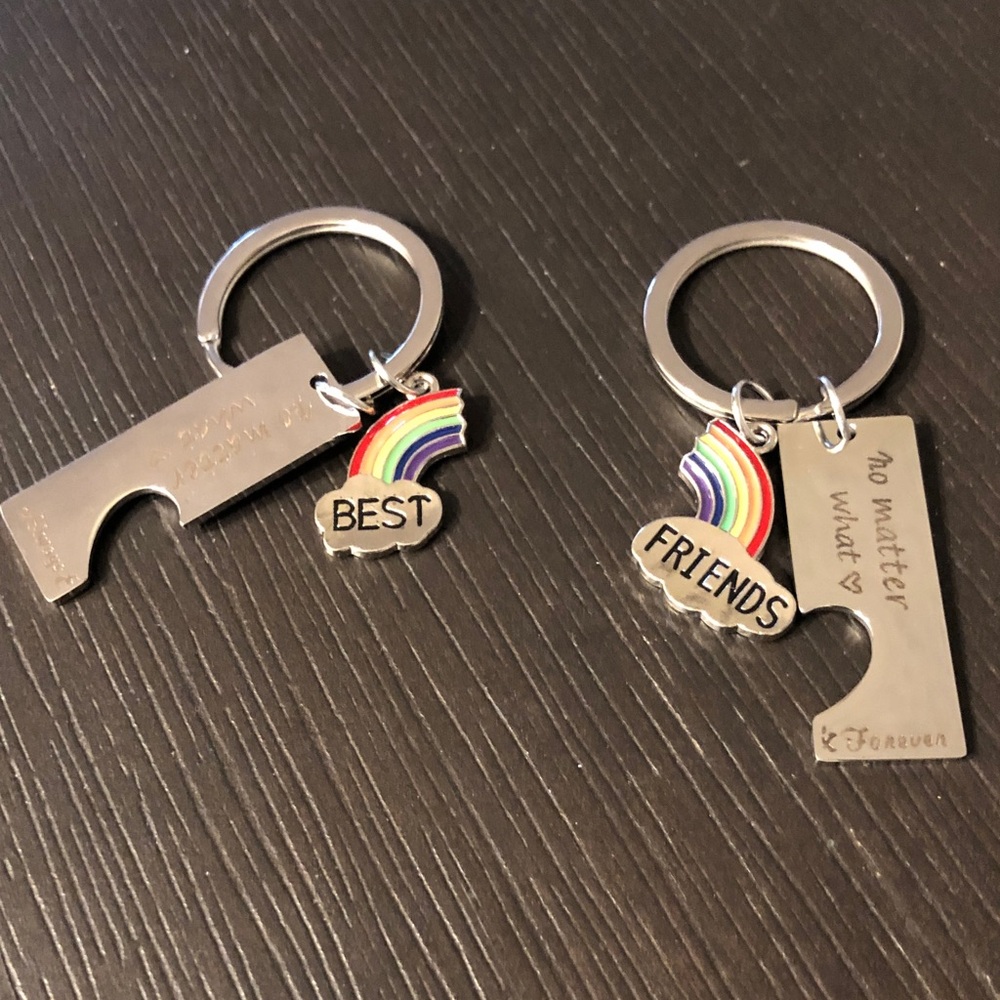 Best Friends Rainbow Keychain Set - Silver and Multicolor